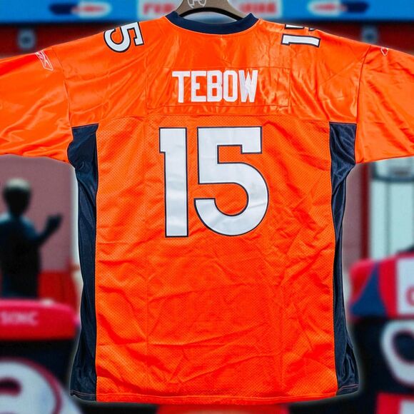 New Denver Broncos Jersey Mens 60 Orange NFL Football Tim Tebow Reebok On Field - Picture 1 of 15